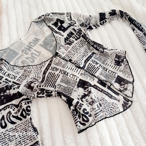 Garage Black and White Print Mesh Top - Picture 1 of 6